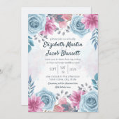 Virtual Wedding Dusty Blue Rose und Pink Floral Einladung (Vorne/Hinten)