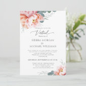 Virtual Wedding Floral Blush Pink Peach Peony Einladung (Stehend Vorderseite)