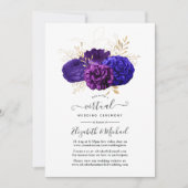 Virtual Wedding lila, Royal Blue und Gold Floral Einladung (Vorderseite)