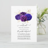 Virtual Wedding lila, Royal Blue und Gold Floral Einladung (Stehend Vorderseite)