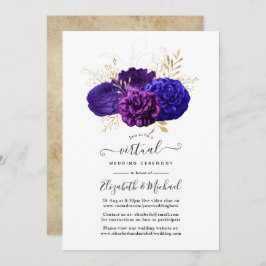 Virtual Wedding lila, Royal Blue und Gold Floral Einladung
