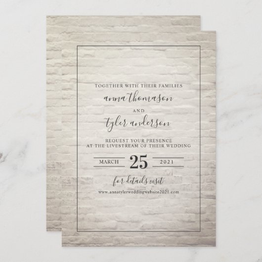 Virtual Wedding Livestream Black & White Brick Einladung (Vorne/Hinten)