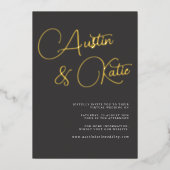Virtual Wedding mit Black and Gold Script-Typograf Folieneinladung (Vorderseite)