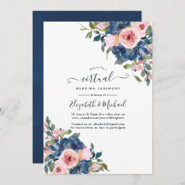Virtual Wedding Watercolor Navy and Blush Floral Einladung