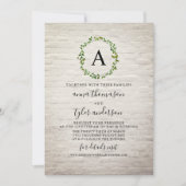 Virtual Wedding White Brick Wreath Monogram Einladung (Vorderseite)