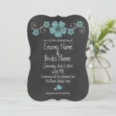 Virtual Wedding Wild Aquamarin Rose Chalkboard Einladung (Stehend Vorderseite)