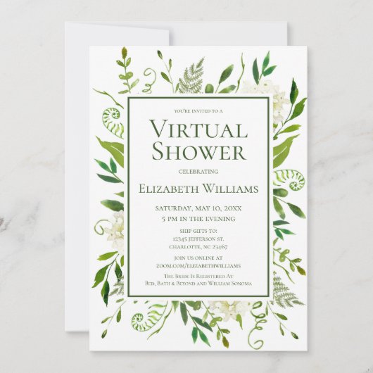 Virtual White Hydrangeas Watercolor-Brautparty Einladung (Vorderseite)