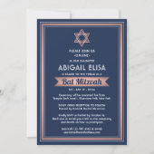 Virtual Zoom Bat Mitzvah Navy Blue Pink Rose Gold Einladung (Vorderseite)