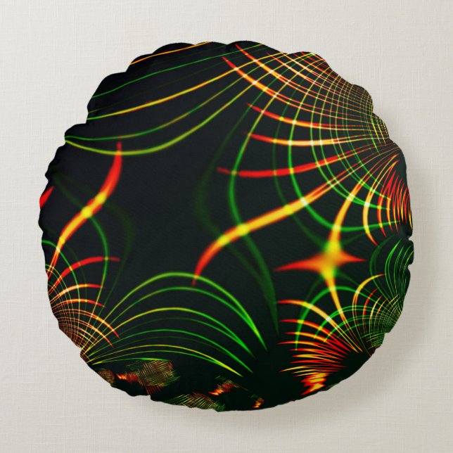 Virtuell grüne Blätter, Reddish 'feuergefärbter Do Rundes Kissen (Vorderseite)