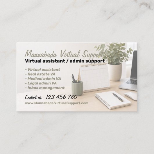 Virtuelle Assistentendienste Visitenkarte (Vorderseite)