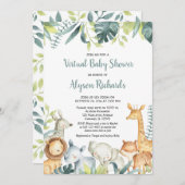 Virtuelle Baby Dusche Safari Tiere geschlechtsneut Einladung (Vorne/Hinten)