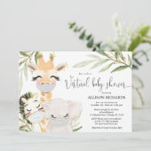 Virtuelle Baby-Dusche Safari-Tiere geschlechtsneut Einladung (Stehend Vorderseite)