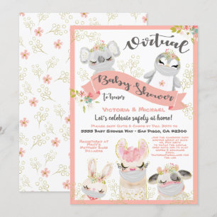 Virtuelle Baby-Duschtiere mit Masken Einladung