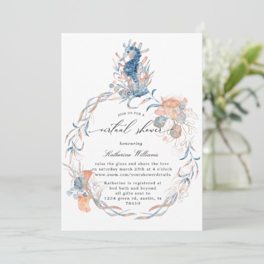 Virtuelle Babydusche für Küstenstrände - Einladung (Stehend Vorderseite)