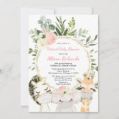 Virtuelle Babydusche Rosa Blütentiere Einladung (Vorderseite)