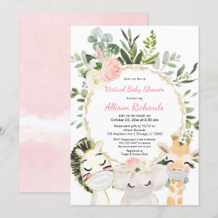 Virtuelle Babydusche Rosa Blütentiere Einladung