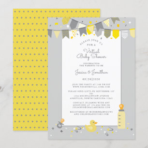 Virtuelle Babyparty Gelb Grau Süßes Banner Modern Einladung