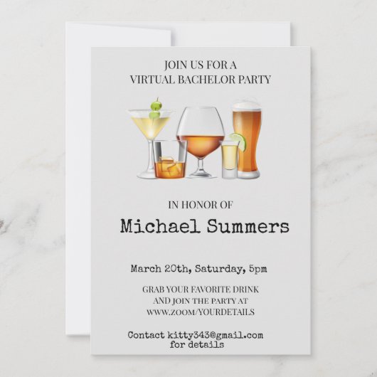 Virtuelle Bachelor-Partei soziale Distanz Einladung (Vorderseite)