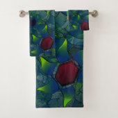 Virtuelle Blüte mit dunkelrotem Hexagon mit blauer Badhandtuch Set (Insitu)