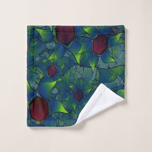 Virtuelle Blüte mit dunkelrotem Hexagon mit blauer Badhandtuch Set (Waschlappen)