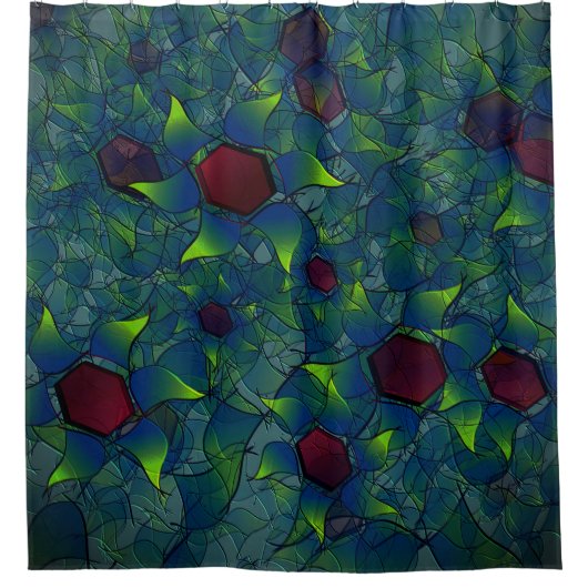 Virtuelle Blüte mit dunkelrotem Hexagon mit blauer Duschvorhang (Vorderseite)