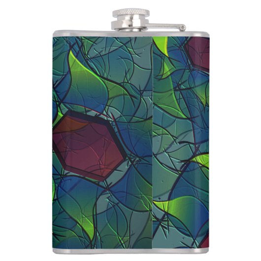 Virtuelle Blüte mit dunkelrotem Hexagon mit blauer Flachmann (Rückseite)