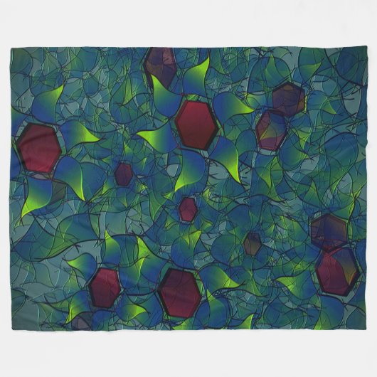 Virtuelle Blüte mit dunkelrotem Hexagon mit blauer Fleecedecke (Vorderseite (Horizontal))