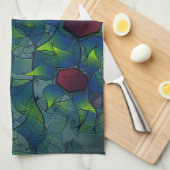 Virtuelle Blüte mit dunkelrotem Hexagon mit blauer Geschirrtuch (Viertel Falte)