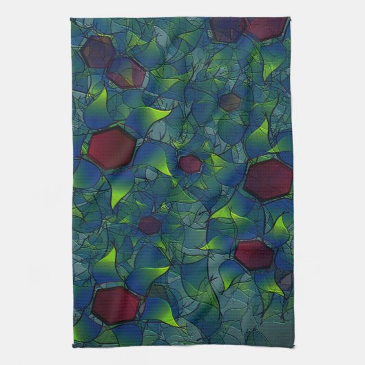 Virtuelle Blüte mit dunkelrotem Hexagon mit blauer Geschirrtuch (Vertikal)