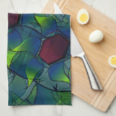 Virtuelle Blüte mit dunkelrotem Hexagon mit blauer Geschirrtuch (Viertel Falte)