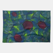 Virtuelle Blüte mit dunkelrotem Hexagon mit blauer Geschirrtuch (Horizontal)