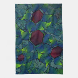 Virtuelle Blüte mit dunkelrotem Hexagon mit blauer Geschirrtuch