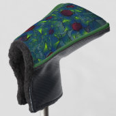 Virtuelle Blüte mit dunkelrotem Hexagon mit blauer Golf Headcover (3/4 Vorderseite)