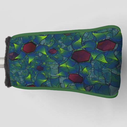 Virtuelle Blüte mit dunkelrotem Hexagon mit blauer Golf Headcover (Vorderseite)