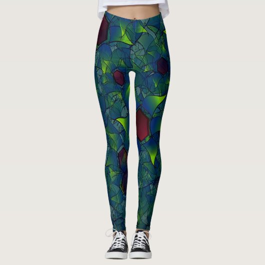 Virtuelle Blüte mit dunkelrotem Hexagon mit blauer Leggings (Vorderseite)