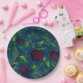 Virtuelle Blüte mit dunkelrotem Hexagon mit blauer Pappteller (Party)