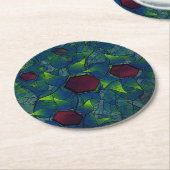 Virtuelle Blüte mit dunkelrotem Hexagon mit blauer Runder Pappuntersetzer (Angewinkelt)