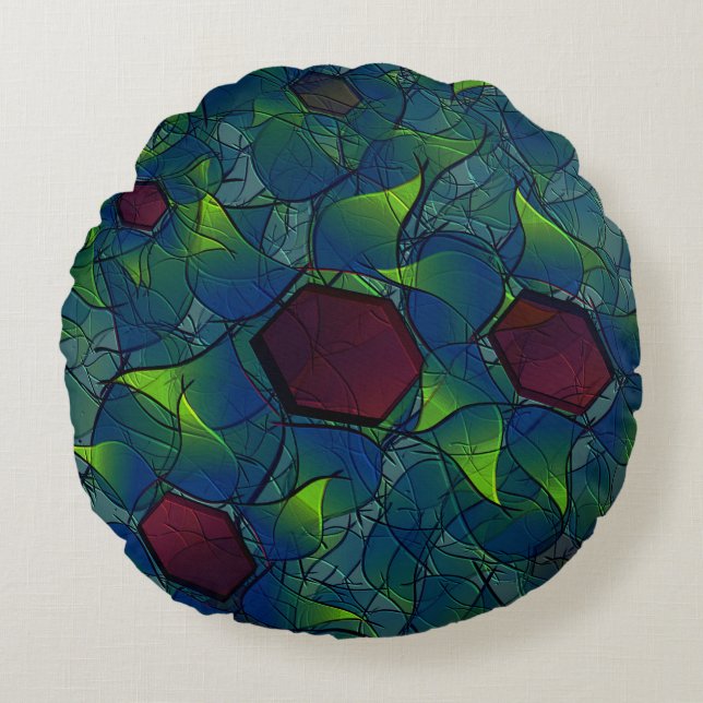 Virtuelle Blüte mit dunkelrotem Hexagon mit blauer Rundes Kissen (Vorderseite)