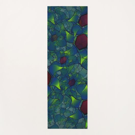 Virtuelle Blüte mit dunkelrotem Hexagon mit blauer Yogamatte (Vorderseite)