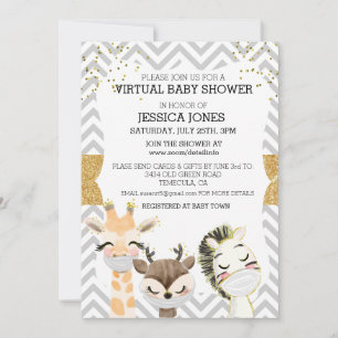 Virtuelle Chevron Goldene Tiere Baby-Party Einladung