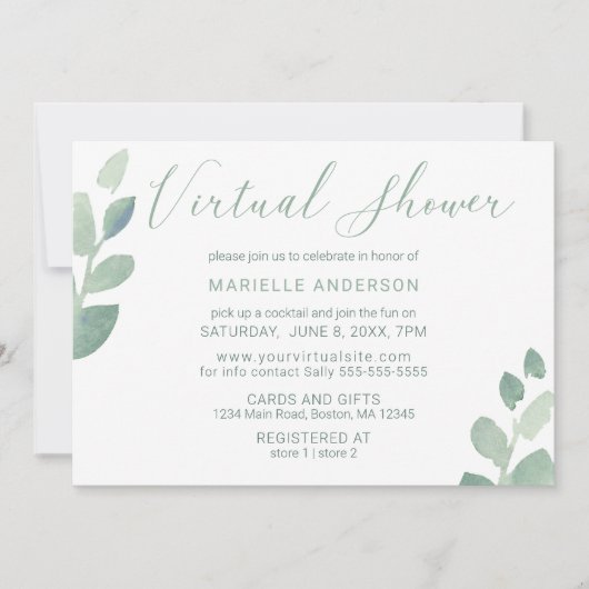 Virtuelle Dusche Eucalyptus Wasserfarben Einladung (Vorderseite)