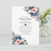 Virtuelle Dusche für Navy und Blush Einladung (Stehend Vorderseite)