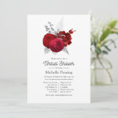 Virtuelle Dusche mit Vintager Rose rot und silber Einladung (Stehend Vorderseite)