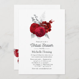 Virtuelle Dusche mit Vintager Rose rot und silber Einladung