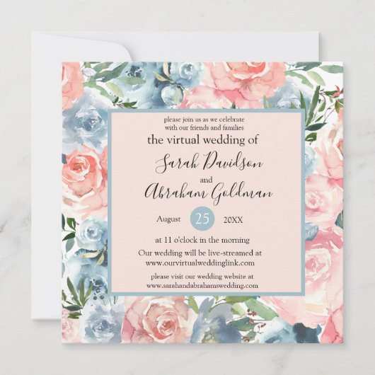 Virtuelle Einladungen für Hochzeiten - Rosa blaue (Vorderseite)