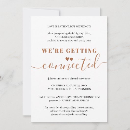 Virtuelle, elegante, moderne Typografie Hochzeit Einladung (Vorderseite)