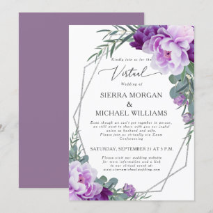 Virtuelle Eukalyptus-Hochzeit mit Lila und silbern Einladung