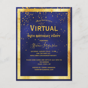 Virtuelle Geburtstagsparty - Blue Gold-Einladung Postkarte