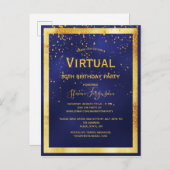 Virtuelle Geburtstagsparty - Blue Gold-Einladung Postkarte (Vorne/Hinten)