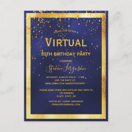 Virtuelle Geburtstagsparty - Blue Gold-Einladung Postkarte